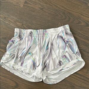 Athleta White Swirled Athletic Shorts with Built in Liner